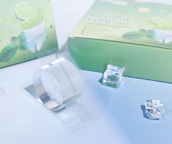Tiras de clareamento dental sem resíduos de gel com sabor de limão