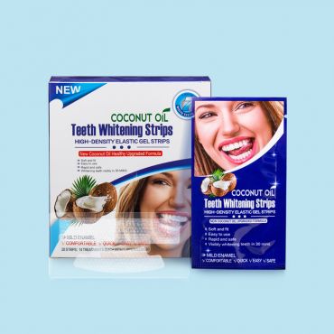 Tiras de gel branqueador de dentes com óleo de coco